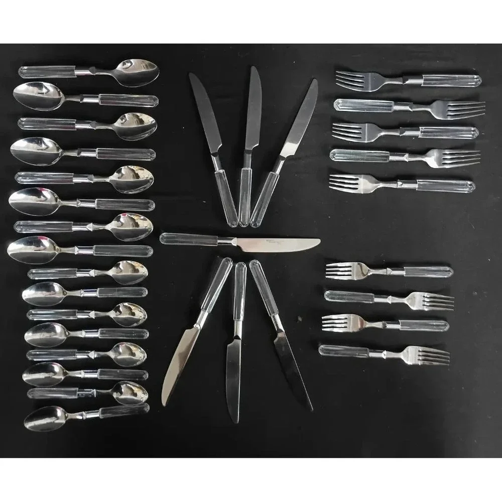 Hampton Silversmiths Stainless Flatware Clear Lucite Handle 32 Piece Set# 196